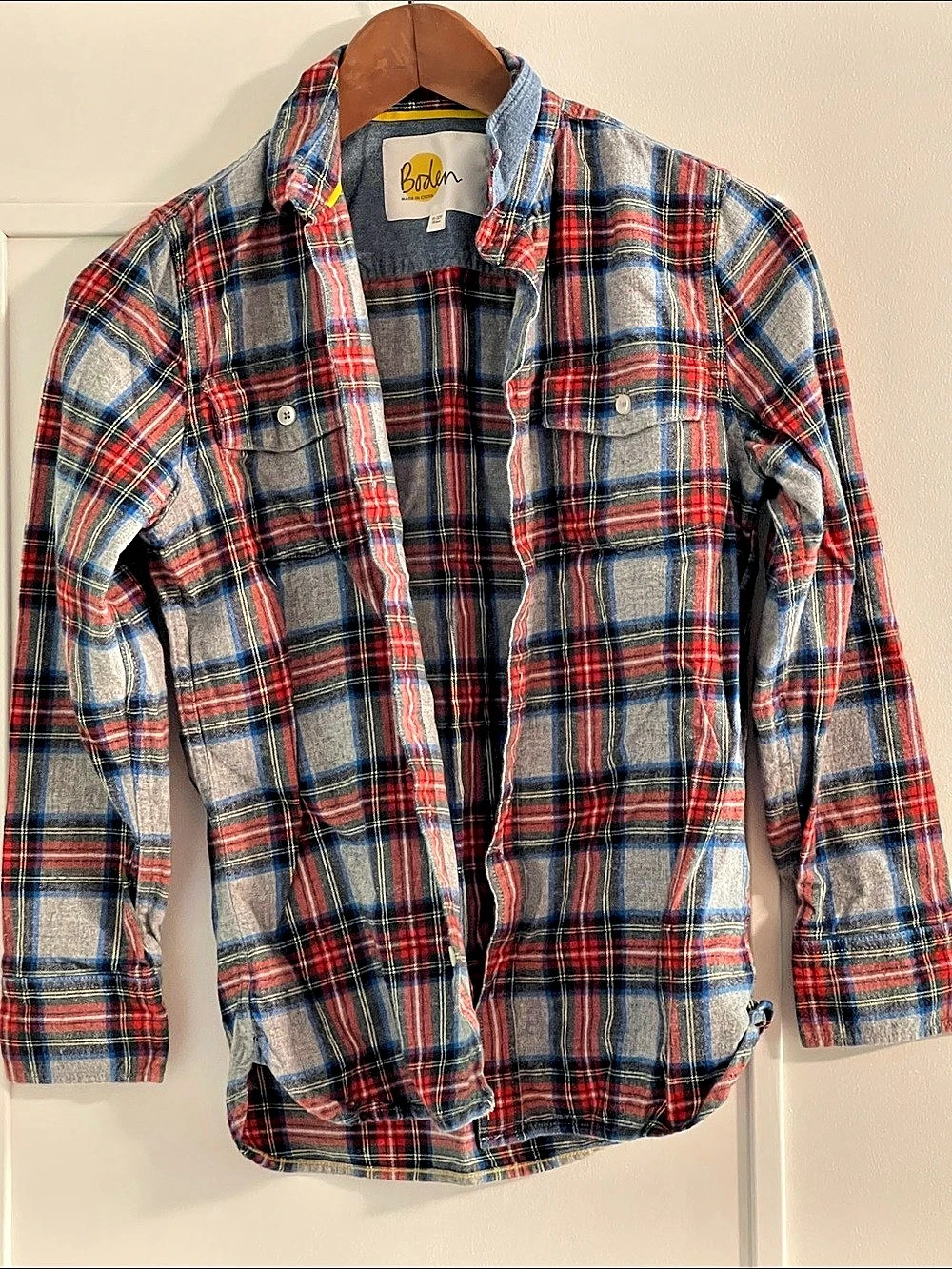 Boden Boys Plaid Button Down Blue & Red Size 11-12Y